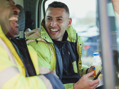 Laughing Workers In Lorry