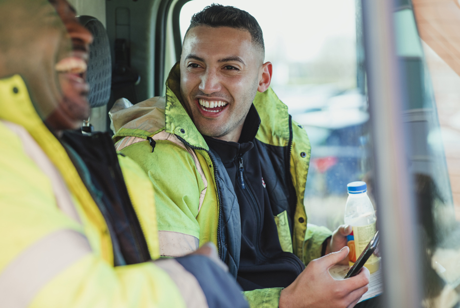 Laughing Workers In Lorry