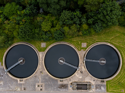 Circular Clarifier Tanks Aerial View